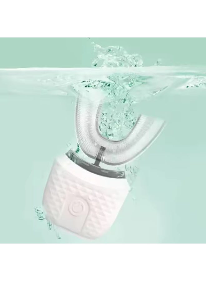 بلو فاير فرشاة أسنان كهربائية بالموجات فوق الصوتية على شكل حرف U للبالغين – تنظيف كامل للفم 360°، تبييض LED، 4 أوضاع تنظيف (قوي، مريح، تدليك، تبييض)، شحن لاسلكي سريع، مقاومة للماء IPX7، فرشاة ذكية تلقائية برأس قابل للإزالة - Image 2